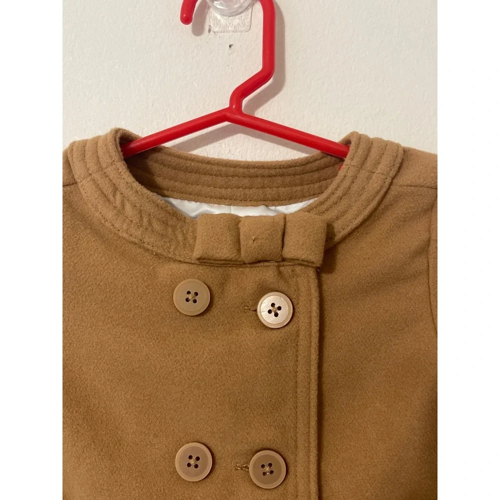 Baby Bgosh Tan Double Breasted Bow Pea‎ Coat 12M Camel Classic Preppy Winter